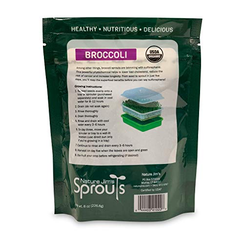 Nature Jims Sprouts Broccoli Sprout Seeds - Certified Organic Broccoli Sprouting Seeds for Indoor/Outdoor Use - Rich in Sulforaphane Healthy, Nutritious Broccoli Seeds Sprout in 5 Days - 8oz