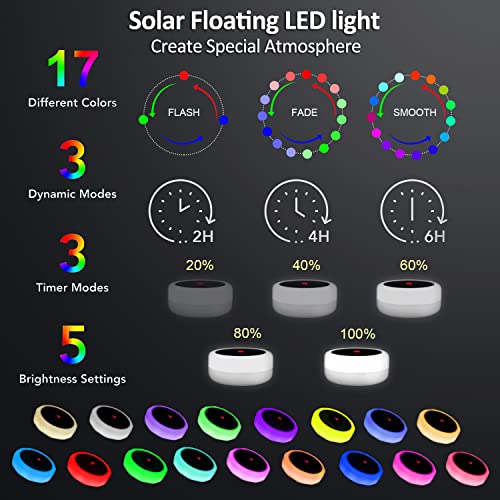 Floating Pool Lights Solar Powered, Color Changing Solar Lights Outdoor Decorative, 17 Colors LED Lights IP68 Waterproof with Remote Timer for Swimming Pool Pond Pathway Garden Lawn Yard Décor(1 pack)