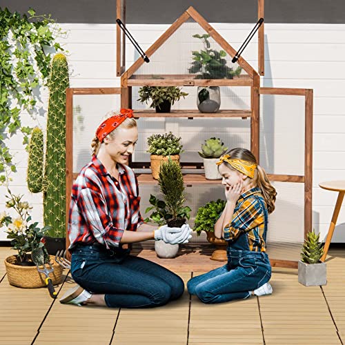 Giantex 3-Tier Garden Cold Frame, Portable Wooden Mini Greenhouse Storage Shelves, Transparent Flip-Top Roof, Indoor & Outdoor Raised Flower Planter for Garden, Patio, Balcony