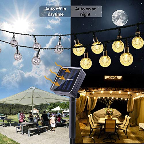 Ligarko Solar String Lights Outdoor 50LED 7M/23Ft Crystal Globe Lights 8 Modes Lighting Solar, Waterproof Patio Lights for Garden Courtyards Party Wedding (Warm White)