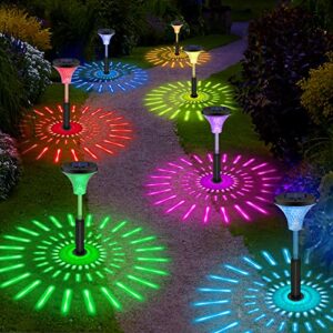 moragin bright solar patio lights 8 pack, warm white/color changing led outdoor solar lights, ip65 waterproof solar pathway lights, landscape lighting for pathway patio yard lawn garden decorative