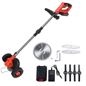cordless weed eater string mower with wheels, folding electric weed lawn wacker, weed wacker battery powered, brush cutter, 24v 2000mah, suit for lawn, yard and garden pruning & trimming