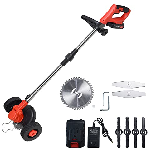 Cordless Weed Eater String Mower with Wheels, Folding Electric Weed Lawn Wacker, Weed Wacker Battery Powered, Brush Cutter, 24V 2000mAh, Suit for Lawn, Yard and Garden Pruning & Trimming