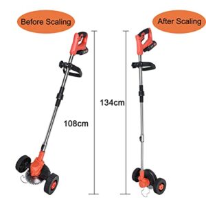 Cordless Weed Eater String Mower with Wheels, Folding Electric Weed Lawn Wacker, Weed Wacker Battery Powered, Brush Cutter, 24V 2000mAh, Suit for Lawn, Yard and Garden Pruning & Trimming