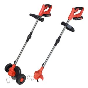 Cordless Weed Eater String Mower with Wheels, Folding Electric Weed Lawn Wacker, Weed Wacker Battery Powered, Brush Cutter, 24V 2000mAh, Suit for Lawn, Yard and Garden Pruning & Trimming