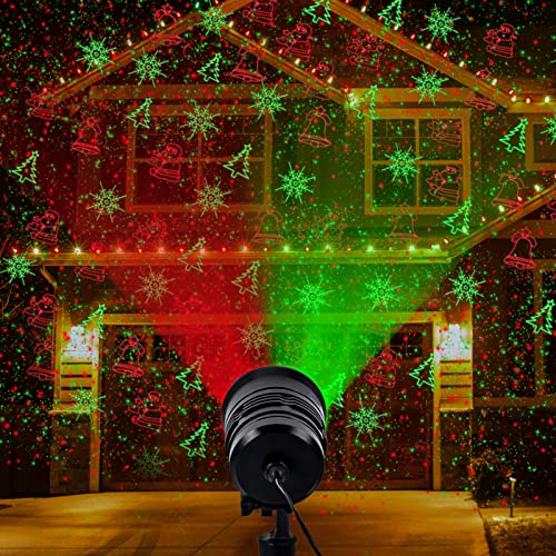 Christmas Projector Lights Outdoor Holiday Laser Lights Landscape Spotlight Red and Green Star Shower with 360 Accessibility Wireless Remote Christmas Decor for Xmas Party Outdoor Garden Patio Wall