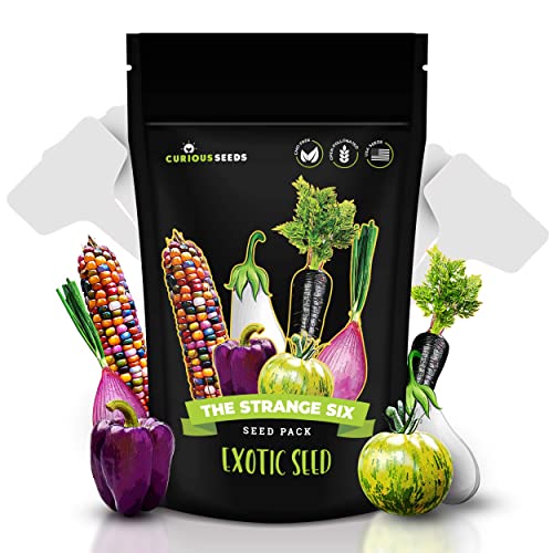 Exotic Vegetable Seeds Variety Pack - 6 Curious Garden Varieties to Grow, Non GMO, Open Pollinated, Heirloom, and Untreated for Planting, Unique Gardening Gift for Indoors and Outdoors