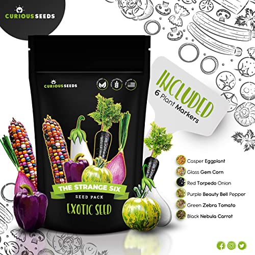 Exotic Vegetable Seeds Variety Pack - 6 Curious Garden Varieties to Grow, Non GMO, Open Pollinated, Heirloom, and Untreated for Planting, Unique Gardening Gift for Indoors and Outdoors