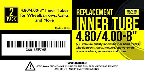 2-Pack of 4.80/4.00-8 " Premium Replacement Tire Inner Tubes - For Wheelbarrows, Lawn Mowers, Hand Trucks, Carts, Trailers and More - Tube for 4.80 4.00-8 / 480/400-8 Wheel - By Mission Automotive