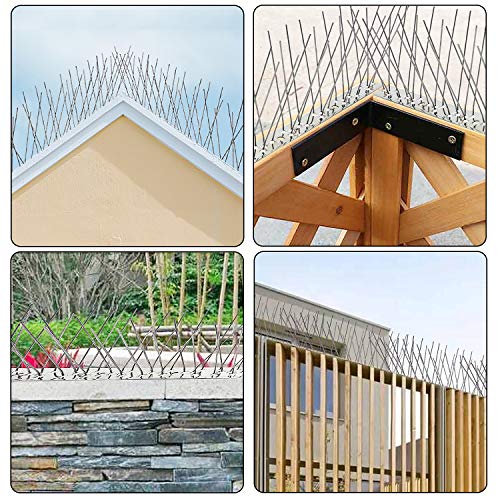 QIEGL Bird Spikes Stainless Steel for Pigeons Small Birds Anti Bird Spike Bird Sparrow Deterrent Spikes Metal Fence Spikes Cover 15 Feet (14 Pack Uninstalled)