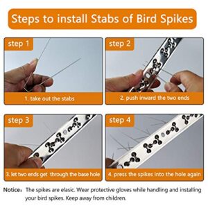 QIEGL Bird Spikes Stainless Steel for Pigeons Small Birds Anti Bird Spike Bird Sparrow Deterrent Spikes Metal Fence Spikes Cover 15 Feet (14 Pack Uninstalled)