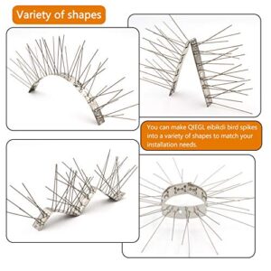 QIEGL Bird Spikes Stainless Steel for Pigeons Small Birds Anti Bird Spike Bird Sparrow Deterrent Spikes Metal Fence Spikes Cover 15 Feet (14 Pack Uninstalled)