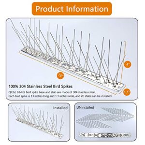 QIEGL Bird Spikes Stainless Steel for Pigeons Small Birds Anti Bird Spike Bird Sparrow Deterrent Spikes Metal Fence Spikes Cover 15 Feet (14 Pack Uninstalled)