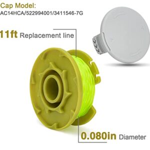 AC80RL3 String Trimmer Replacement Spool Compatible with Ryobi One Plus+ 18v 24v 40v Auto-Feed Cordless Trimmers, 11ft 0.08inch Spool Refills for Ryobi Weed Wacker String (16 Spools, 4 Caps)