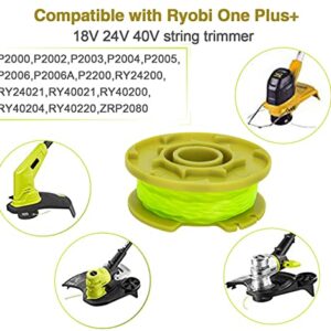 AC80RL3 String Trimmer Replacement Spool Compatible with Ryobi One Plus+ 18v 24v 40v Auto-Feed Cordless Trimmers, 11ft 0.08inch Spool Refills for Ryobi Weed Wacker String (16 Spools, 4 Caps)