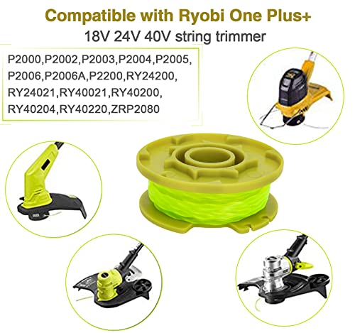 AC80RL3 String Trimmer Replacement Spool Compatible with Ryobi One Plus+ 18v 24v 40v Auto-Feed Cordless Trimmers, 11ft 0.08inch Spool Refills for Ryobi Weed Wacker String (16 Spools, 4 Caps)