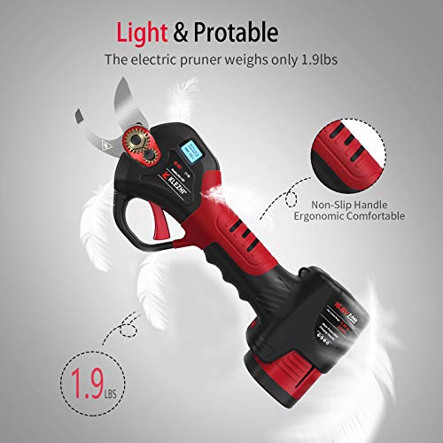 K KLEZHI Professional Cordless Electric Pruning Shears, 2 Pcs Rechargeable Lithium Battery Powered Tree Branch Pruner,25mm 1.0 INCH Cutting Diameter 6-7 Working Hours for Garden Fruit Tree(Red & Gray)