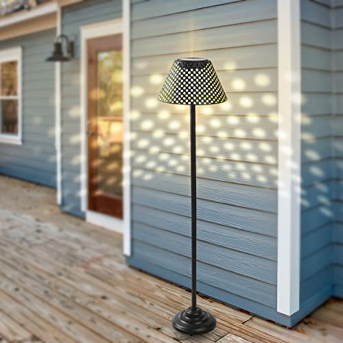 Newinhome Metal Solar Lamp Outdoor Patio,Waterproof Solar Floor Lights, Big Decorative Lantern for Deck Lawn Yard Garden Pool Pathway（Black）