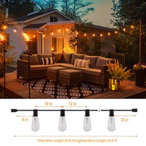 25ft Outdoor String Lights, Patio Hanging Lights with 25 Edison Glass Bulbs, Waterproof UL Listed Connectable Bistro Lights for Backyard Garden Cafe Camper Deck Porch Party Wedding, Black Wire