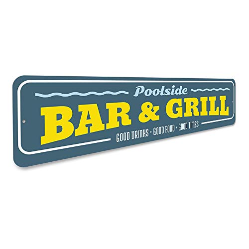 Poolside Bar & Grill, Decorative Backyard Sign, Garden Pool Sign - 9 x 36 inches