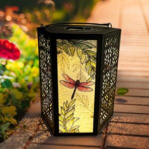 outdoor lanterns for patio waterproof – solar lantern decorative for porch – dragonfly pattern warm led lights – solar outdoor lights decorative, decor gifts for women, table garden party decorative