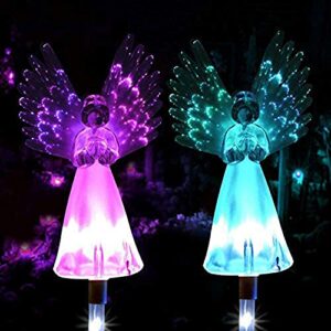 yhgsee solar angel light outdoor, multi color changing led garden lights, landscape path lights gifts for housewarming mom women, garden decor for outside grave yard patio, mother’s day, 2 pack