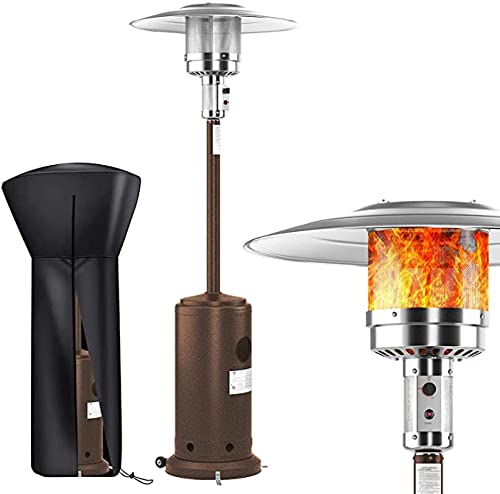 Patio Heater Propane with Cover - Outdoor Heaters For Patio Propane Heater Floor Standing with Wheels - Commercial Stainless Steel Gas Space Heaters for Outside Tent Camping, Porch, Pool and Garden