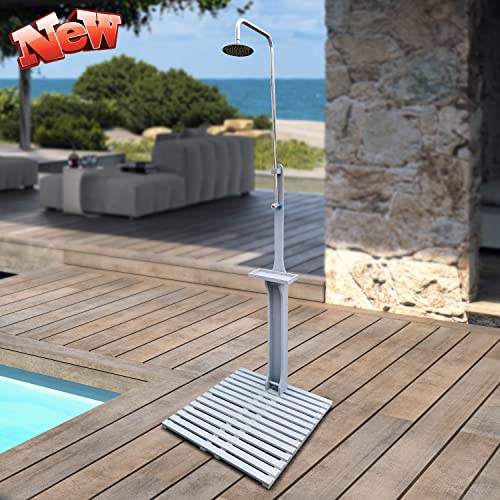 ZMIZAKOY Updated Version & Best 86" High Wooden Outdoor Shower Kit, Solid Wood Outside Shower for Swimming Pool, Patio, Terrace, Garden, Pool Showers for Outside with Chassis Board, Quick Assembly