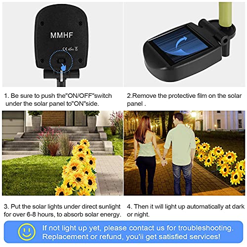 MMHF Outdoor Solar Garden Stake Lights,Upgraded LED Solar Powered Light with 3 Sunflower, Waterproof Solar Decorative Lights for Garden, Patio, Backyard (1 Pack)
