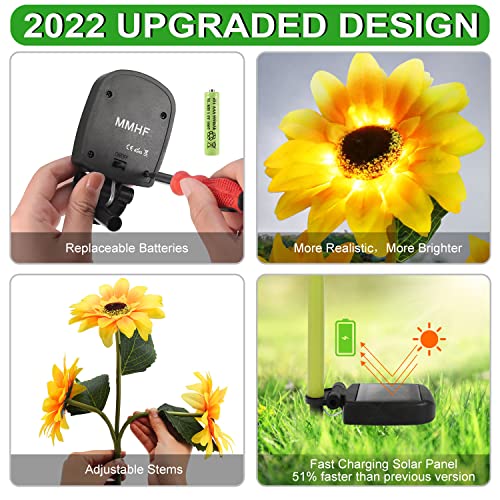 MMHF Outdoor Solar Garden Stake Lights,Upgraded LED Solar Powered Light with 3 Sunflower, Waterproof Solar Decorative Lights for Garden, Patio, Backyard (1 Pack)