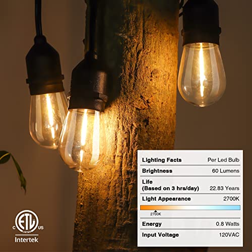 30FT Outdoor String Lights, 2700K Outdoor Lights for Patio Lights with S14 Shatterproof LED Bulb, Waterproof Connectable Hanging String Lights for Bistro Garden Porch Party Wedding, E26 Socket Base