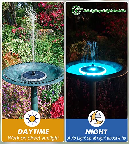 Yzert Solar Fountain Matte Panel with 4000 Capacity Battery, 4W Floating Solar Bird Bath Fountains with 8 Nozzles & 4 Fixed Rods, Solar Fountain Pump for Bird Bath,Garden, Pond, Outdoor