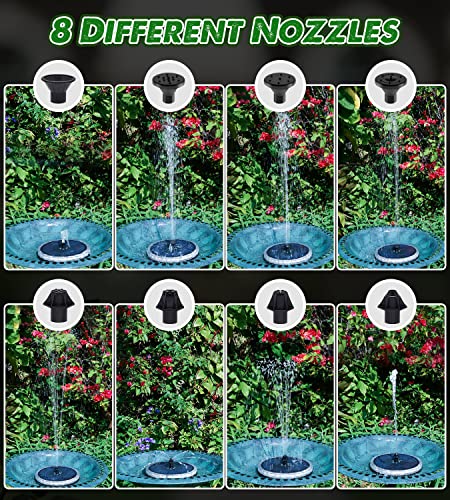 Yzert Solar Fountain Matte Panel with 4000 Capacity Battery, 4W Floating Solar Bird Bath Fountains with 8 Nozzles & 4 Fixed Rods, Solar Fountain Pump for Bird Bath,Garden, Pond, Outdoor