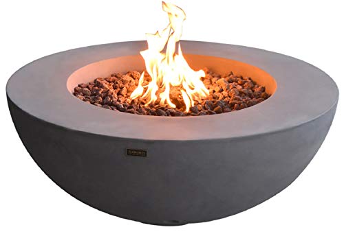 Elementi Lunar Bowl Cast Concrete Propane Fire Table, Outdoor Fire Pit Fire Table/ Patio Furniture, 45,000 BTU Auto-Ignition, Stainless Steel Burner, Canvas Cover & Lava Rock Included