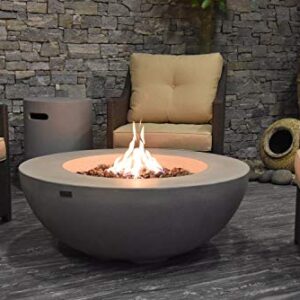 Elementi Lunar Bowl Cast Concrete Propane Fire Table, Outdoor Fire Pit Fire Table/ Patio Furniture, 45,000 BTU Auto-Ignition, Stainless Steel Burner, Canvas Cover & Lava Rock Included