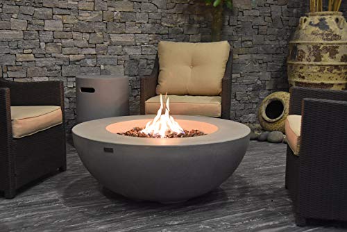 Elementi Lunar Bowl Cast Concrete Propane Fire Table, Outdoor Fire Pit Fire Table/ Patio Furniture, 45,000 BTU Auto-Ignition, Stainless Steel Burner, Canvas Cover & Lava Rock Included