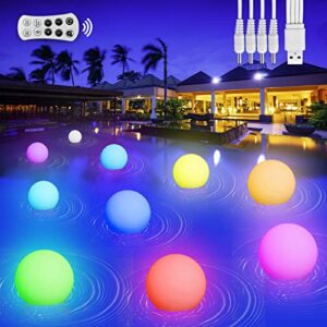 floating pool lights (usb powered version), rechargeable multicolor led glow pool ball lights with remote, ip68 waterproof float hot tub lights for pond bathtub garden lawn party wedding decor, 2pcs