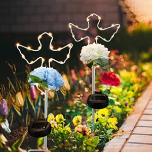 mibung 2 pack solar cross garden stake lights with flowers, 16 inch metal angel wings cross decorative lawn yard stakes outdoor decor, cemetery gravesites decorations grave markers, memorial gifts