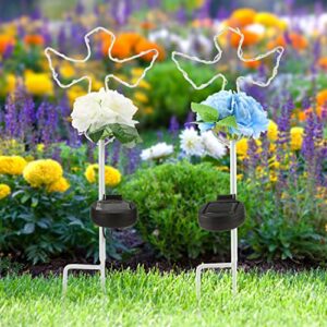 MIBUNG 2 Pack Solar Cross Garden Stake Lights with Flowers, 16 Inch Metal Angel Wings Cross Decorative Lawn Yard Stakes Outdoor Decor, Cemetery Gravesites Decorations Grave Markers, Memorial Gifts