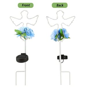 MIBUNG 2 Pack Solar Cross Garden Stake Lights with Flowers, 16 Inch Metal Angel Wings Cross Decorative Lawn Yard Stakes Outdoor Decor, Cemetery Gravesites Decorations Grave Markers, Memorial Gifts