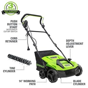 Greenworks 13 Amp 14-Inch Corded Dethatcher / Scarifier, DT13B00