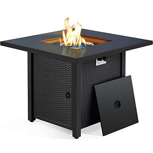 Yaheetech Fire Pit Propane Fire Pit 30 in 50,000 BTU Square Gas Firepits with Glass Tabletop and Water-Resistant Cover for Outside, 2 in 1 Large Outdoor Fire Table for Patio/Garden/Backyard