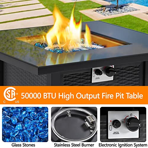 Yaheetech Fire Pit Propane Fire Pit 30 in 50,000 BTU Square Gas Firepits with Glass Tabletop and Water-Resistant Cover for Outside, 2 in 1 Large Outdoor Fire Table for Patio/Garden/Backyard