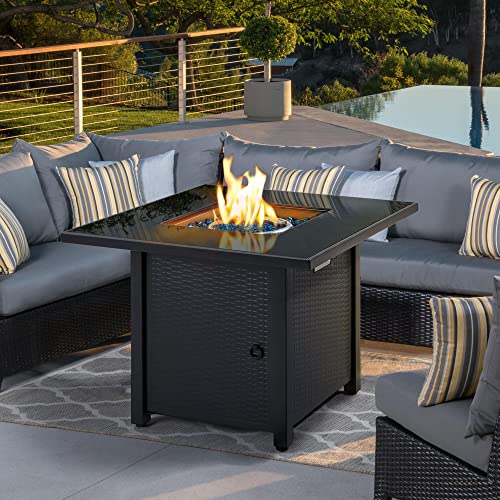 Yaheetech Fire Pit Propane Fire Pit 30 in 50,000 BTU Square Gas Firepits with Glass Tabletop and Water-Resistant Cover for Outside, 2 in 1 Large Outdoor Fire Table for Patio/Garden/Backyard