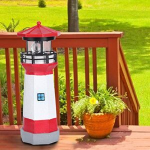 voluxe solar lighthouse with rotating beacon, yard lights fast charging:2 solar panels at the top for fast charging. for tables(red and white,10.6×3.9×3.9in)