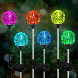 solar outdoor lights – 6 pack crystal glass led solar garden globe lights, color-changing solar stake lights auto on/off, solar pathway lights for landscape patio yard walkway christmas decoration