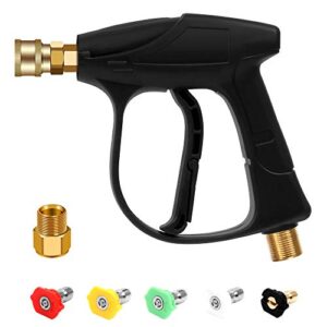 beetro high pressure washer gun 4350psi, car washer gun with 5 nozzles and m 22 brass coupler for pressure power washers