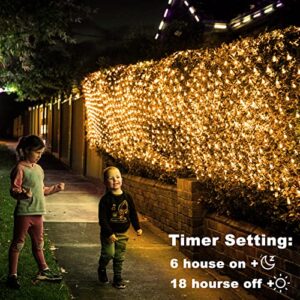 20ft x 13ft Christmas Net Lights Outdoor Mesh Lights - 660 LED Waterproof 8 Modes Remote Timer Dimmable Ceiling Fairy Blanket Lights Plug In for Canopy Roof Wall Bush Lawn Yard Garden (Warm White)