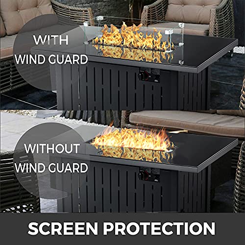 CUREALLSO 43 Inch Propane Fire Pit, 50,000BTU Auto-Ignition Gas Fire Pit Table with Glass Wind Guard, CSA Approved, 6.6 Pounds Lava Stone for Outdoor Garden Patio Backyard Deck Poolside