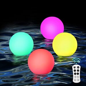 uonlytech 4pcs led floating pool lights, color changing floating ball light waterproof garden light rechargeable hanging night lamp for garden pond party